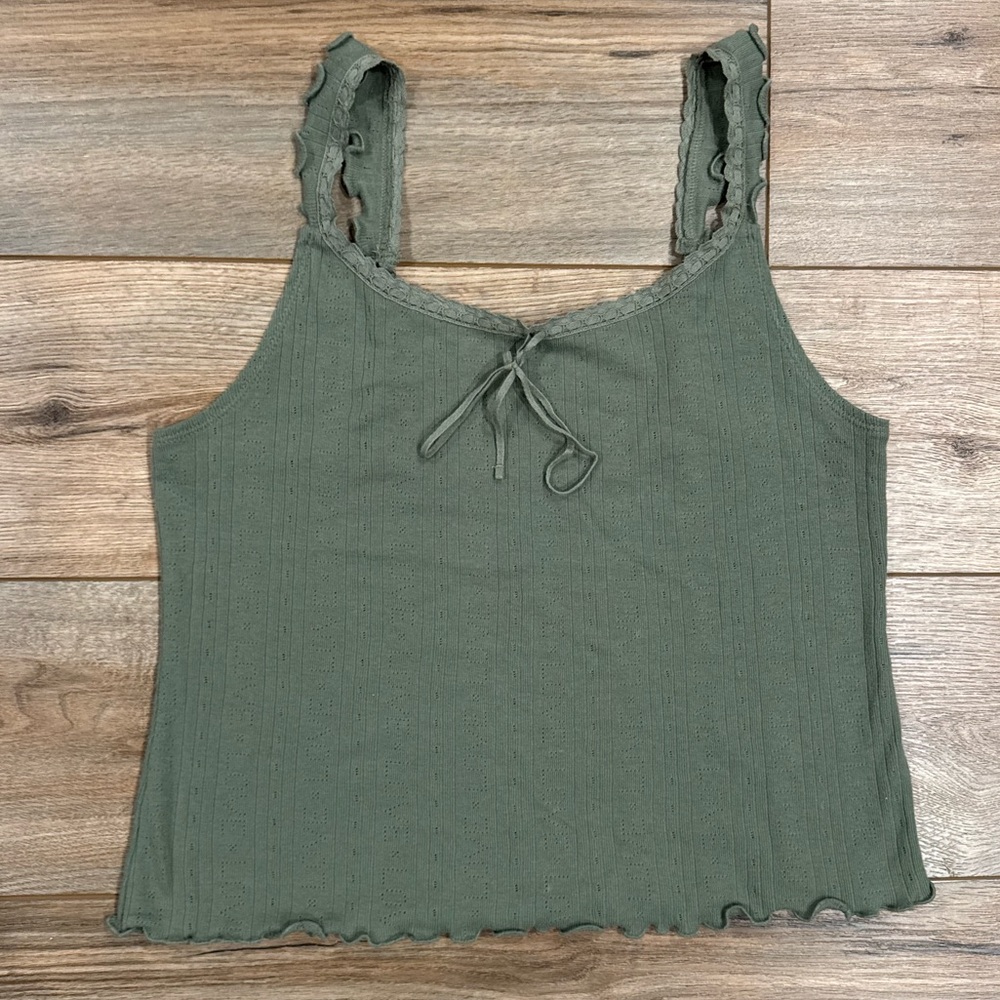 AERIE Green Lace Trim Drawstring Cami Tank Top